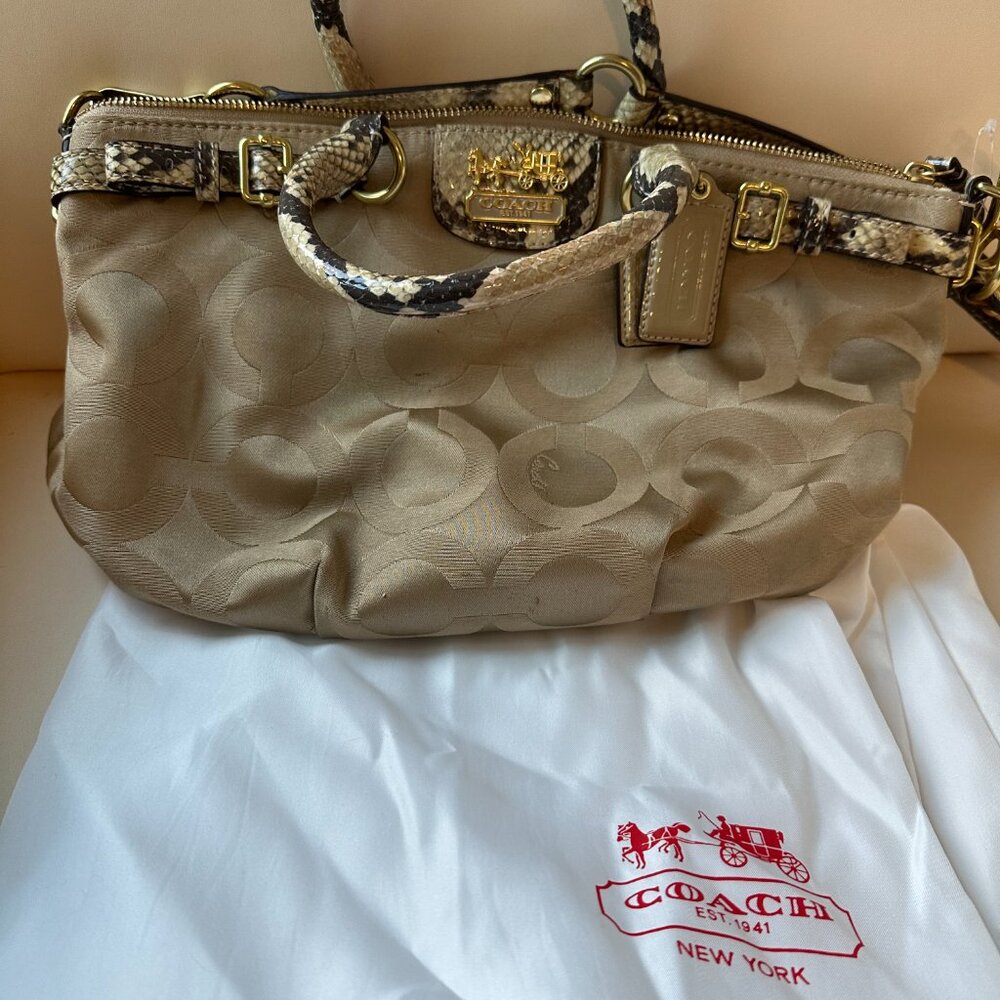 Coach handbag with dust cover  - snakeskin straps